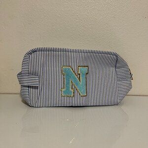 COSMETIC/TRAVEL BAG INITIAL "N" BLUE STRIPE - NWOT